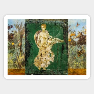 LEDA WITH SWAN ,POMPEII ,ANTIQUE ROMAN WALL PAINTINGS Flower Garden Flying Birds ,Quince and Apple Trees Sticker